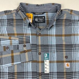 Carhartt Rugged Flex Relaxed Fit Plaid Shirt Mens 3XL Blue Grey TW4915-M NWT
